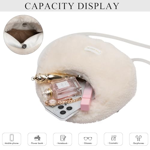 Extolove Furry Purse for Women Faux Fur Bag Cute Lambswool Fuzzy Crossbody Bags Top-Handle Fluffy Handbag (A White) - Image 4