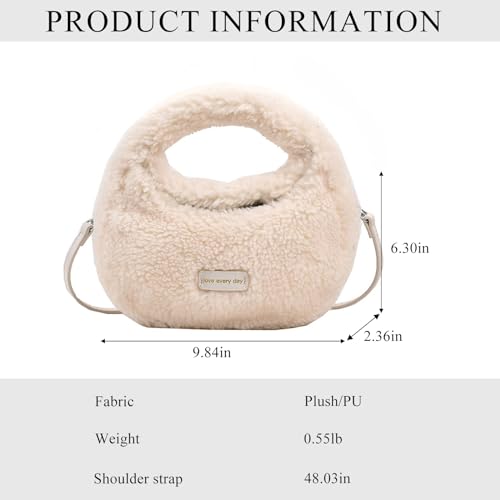 Extolove Furry Purse for Women Faux Fur Bag Cute Lambswool Fuzzy Crossbody Bags Top-Handle Fluffy Handbag (A White) - Image 3
