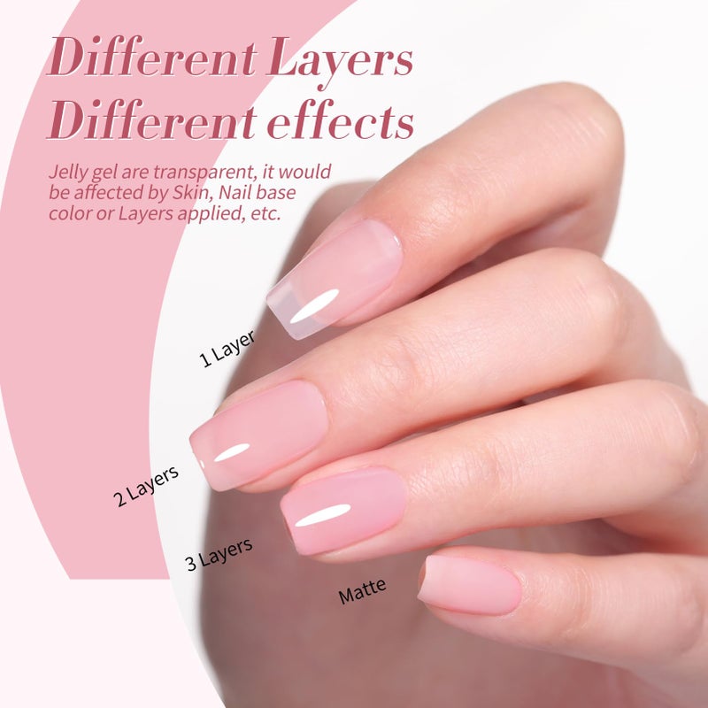 Born Pretty Jelly Pink Gel Nail Polish Set,Valentine's Day Nude Pink Translucent Gel Polish,6 Transparent Sheer Colors Soak Off U V Light Cure Gel Polish Kit Nail Art Manicure DIY Kit Home Salon 7ML - Image 5