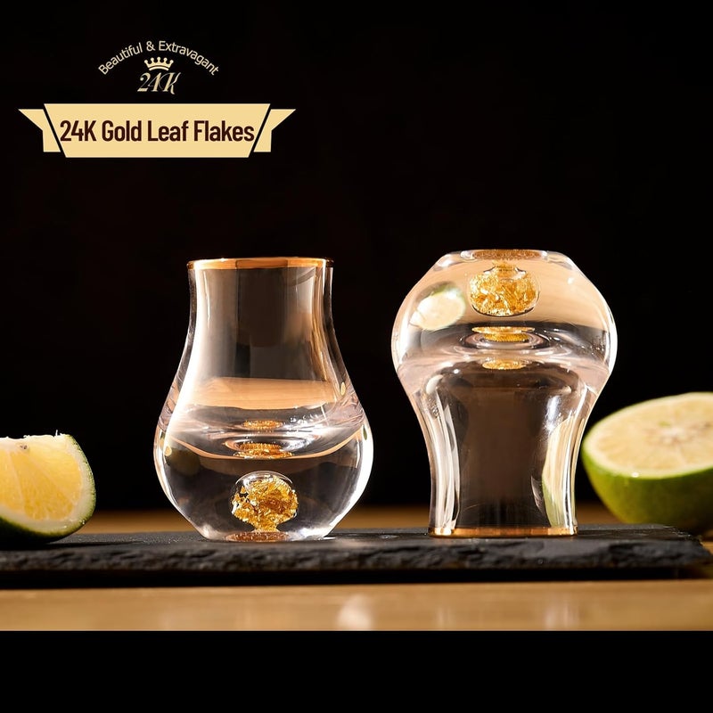 DUJUST 【2025 New Design】‌ Elegant Curvaceous Shot Glass(1.5oz), Crystal Shot Glass Set Decorated with 24K Gold Leaf Flakes BPA-Free & Lead-Free, Perfect for Décor & Collection, Gift Choices - 2 pcs - Image 2