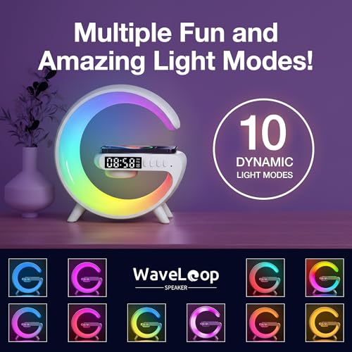 FREEZE2TRIM Waveloop Speaker Alarm Clocks for Bedrooms with Wireless Charging and G Bluetooth Speaker, Sunrise Wake Up Light RGB Night Lamp, 4-Button Bedside Alarm Clock for Bedroom Time Display, USB-C - Image 5