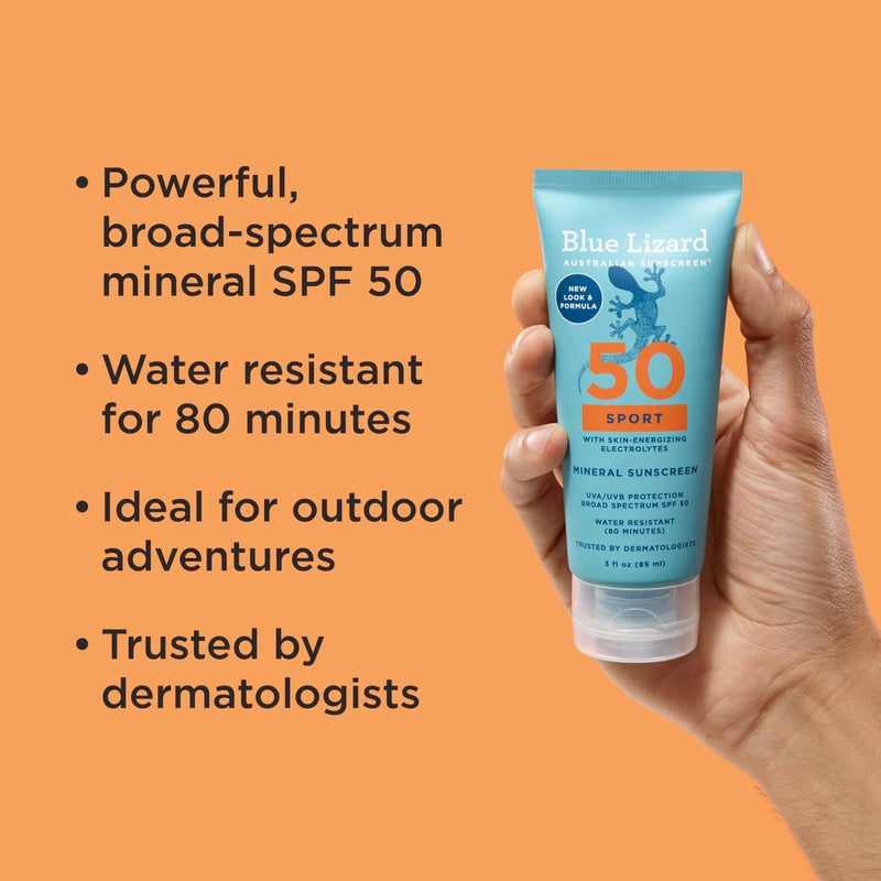 Blue Lizard Sport Mineral SPF 50 Lotion, Ideal for Athletes, 100% Mineral Sunscreen Actives, Fragrance-Free, Paraben-Free, Vegan, 3.0 fl oz - Image 2