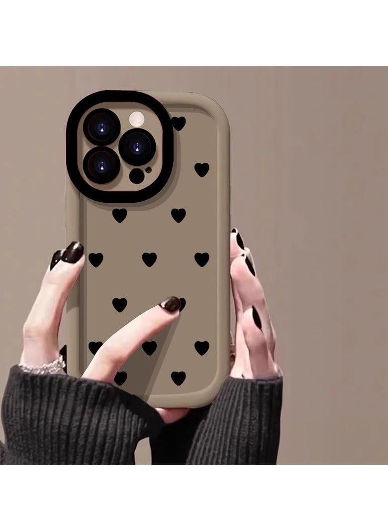 NIBEMINENT Full Screen Hearts Protective TPU Case Cover For iPhone 15 Pro, Tea Color