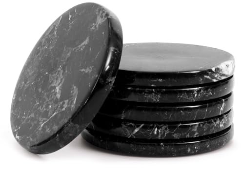 RADICALn Marble Coasters Black 35 Inch Round Handmade Drink Coaster for Tabletop Coffee Table Decor Ideal Coaster Set of 6 for Drink Marble Coaster for Desk Accessories - Image 1