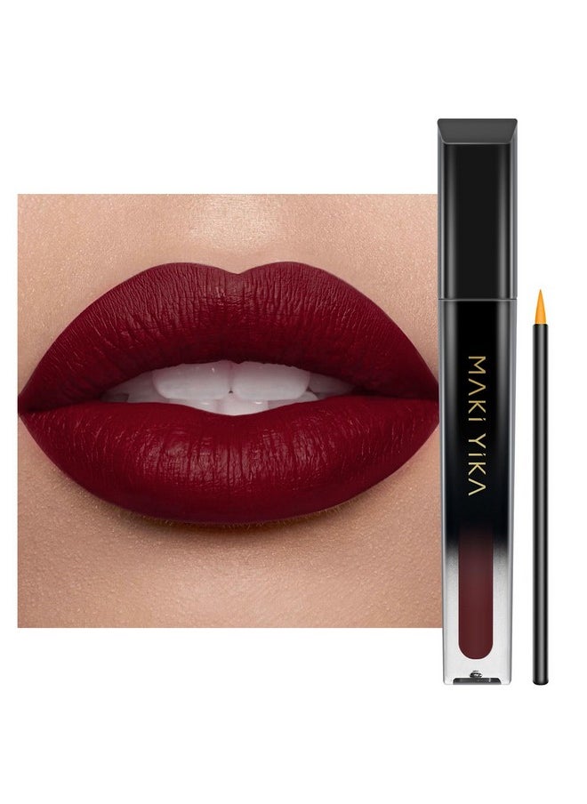 MAKI YIKA - Burgundy Red Lipstick Matte Long Lasting, Dark Red Liquid Lipstick Smudge Proof, Vampy Matte Lips No Transfer, Cruelty Free ; Party Go - Image 1