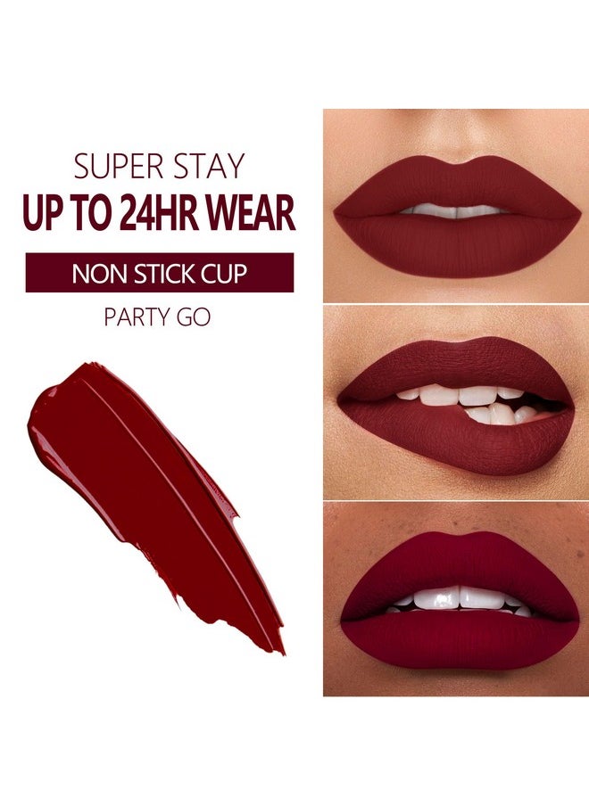 MAKI YIKA - Burgundy Red Lipstick Matte Long Lasting, Dark Red Liquid Lipstick Smudge Proof, Vampy Matte Lips No Transfer, Cruelty Free ; Party Go - Image 1