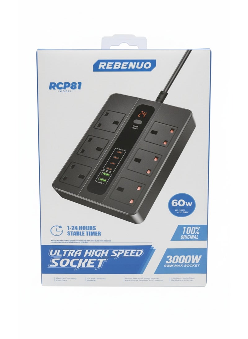 ريبنيو شريط طاقة فائق السرعة 3000 واط مع شحن سريع عبر USB وتحكم بالمؤقت - Image 3