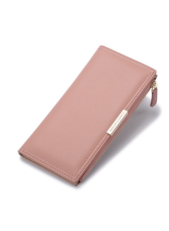 xozgdovg Pink purse Women's long purse multi-slot zipper bag Women's Money clip clutch bag 