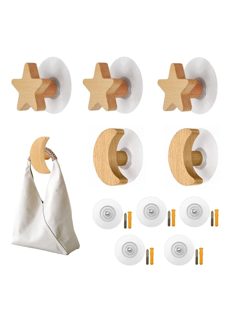 SYOSI 5 Pack Wooden Wall Hooks for Hanging Coat Clothes Hat Towels Bags, Bedroom Hooks, Natural Beech Wood Hooks,Wall Mounted Heavy Duty Hanger for Bathroom, Entryway, Shape Wall Hooks Decorative  - Image 1