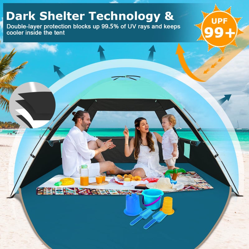 COMMOUDS Beach Tent Sun Shade for 3/4/6/8 Person, UPF 99+ Beach Sun Shelter Canopy Tent, Lightweight, Easy Set Up and Carry - Image 3