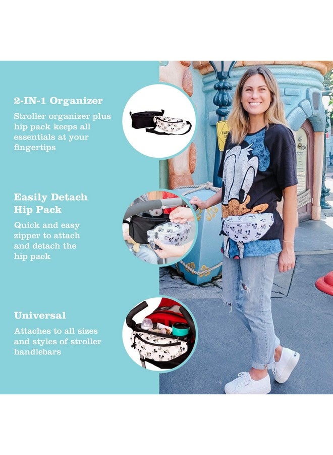 J.L. Childress Disney Baby by J.L. Childress Universal Stroller Organizer with Detachable Hip Fanny Pack - Stroller Accessory with Belt Waist Bag - Stroller Cup Holder and Cell Phone Pocket - Mickey Minnie Ivory - Image 2