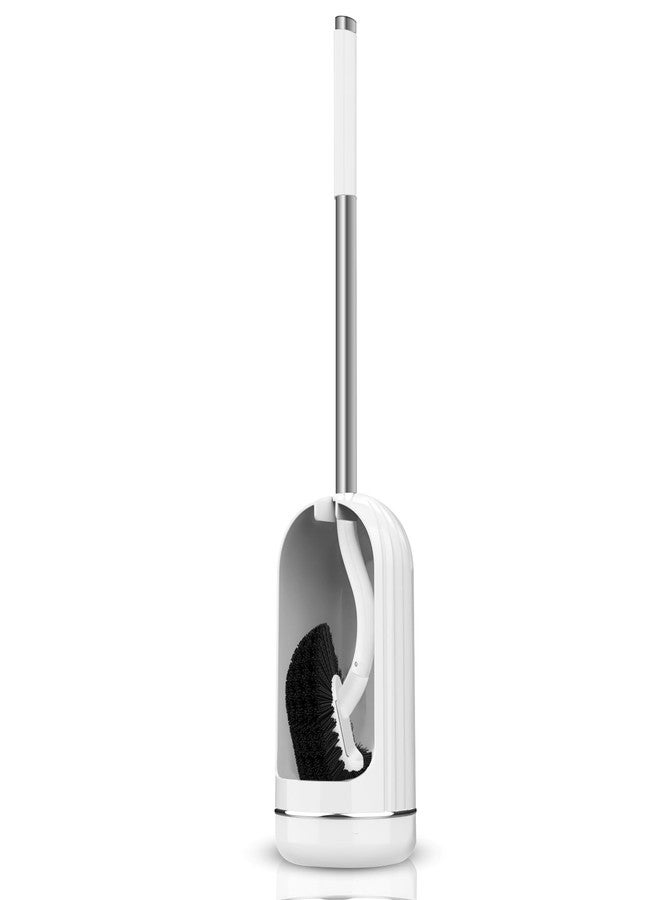 AONEZ Toilet Bowl Brush and Holder, Curved Toilet Brush for Deep Cleaning Under Rim with Stainless Steel Handle for Toilet Cleaner Brush- White - Image 1