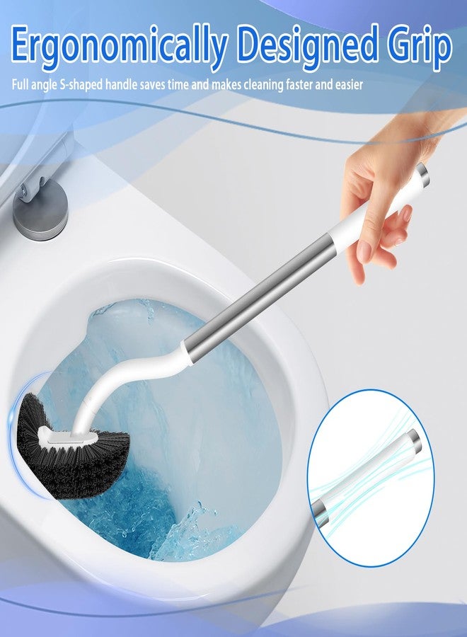 AONEZ Toilet Bowl Brush and Holder, Curved Toilet Brush for Deep Cleaning Under Rim with Stainless Steel Handle for Toilet Cleaner Brush- White - Image 3
