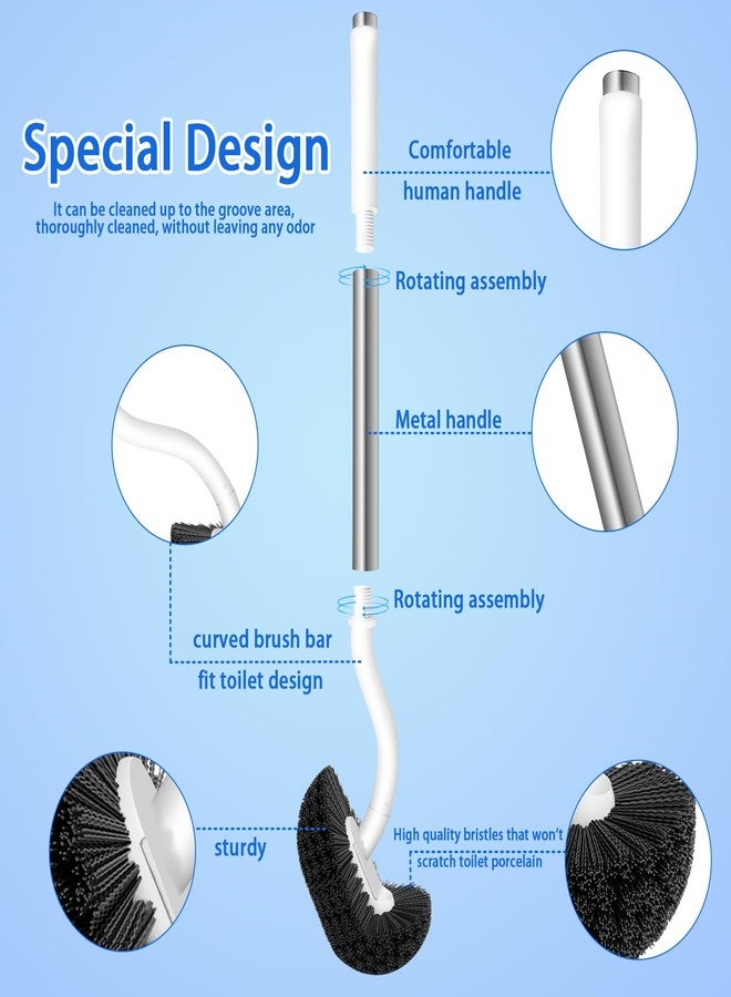 AONEZ Toilet Bowl Brush and Holder, Curved Toilet Brush for Deep Cleaning Under Rim with Stainless Steel Handle for Toilet Cleaner Brush- White - Image 2