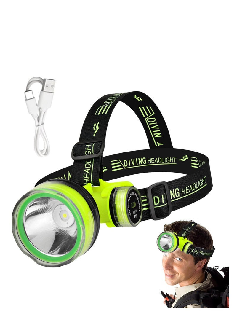 ZLH HITY - LED Diving Headlamp, Waterproof Bright LED Diving Flashlight, 2 Light Modes Scuba Diving Headlight, Rechargeable Forehead Scuba Diving Light - Image 1