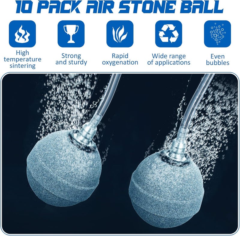 Reginary 10 Pieces Aquarium Air Stones 2 Inch Air Stone for Pond Hydroponics Ball Bubbler Oxygen Diffuser for Pump Fish Tank Bucket and DWC Reservoirs Gray - Image 3