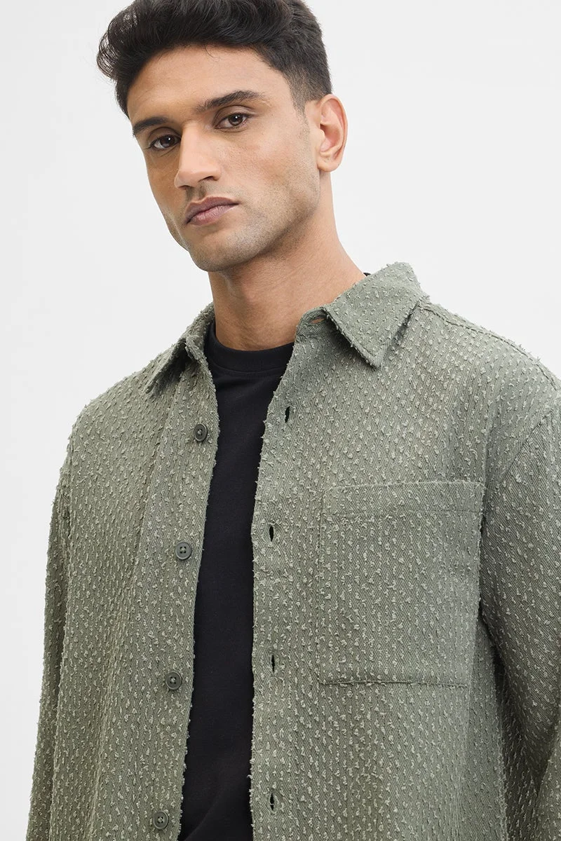 SNITCH Olive Textured Regular Fit Overshirt