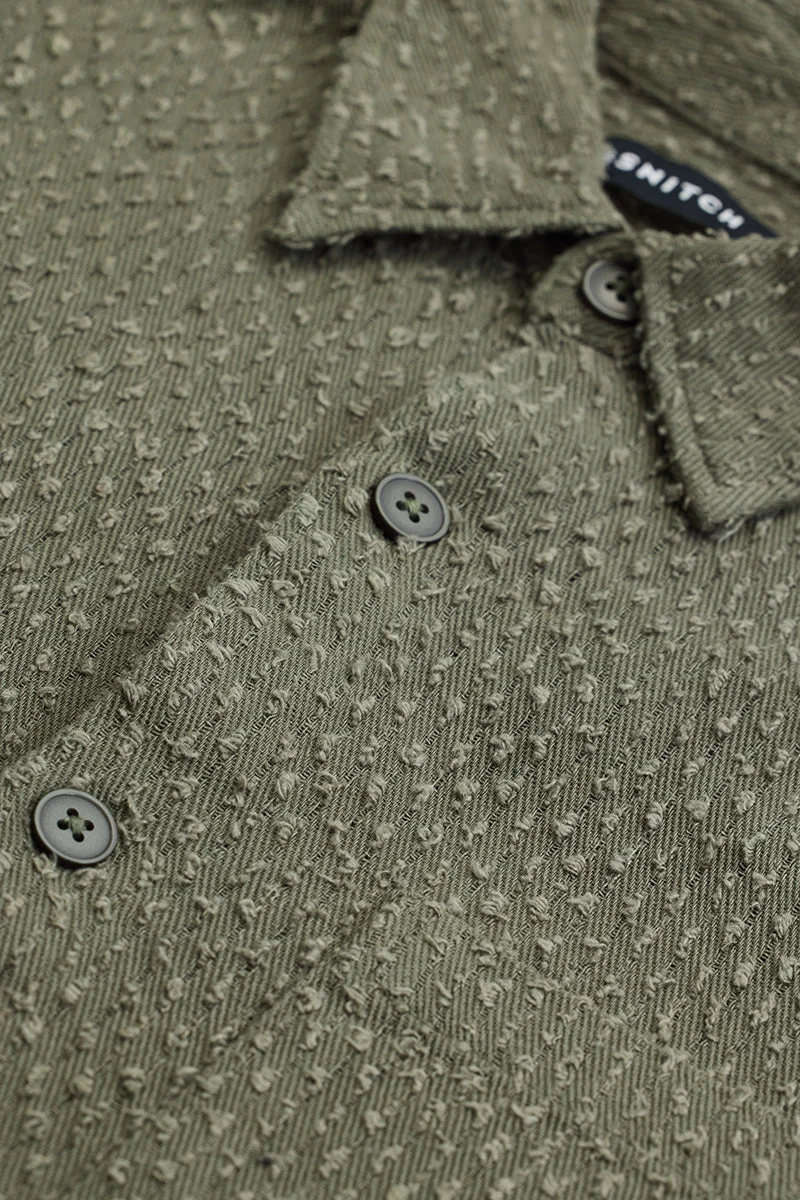 SNITCH Olive Textured Regular Fit Overshirt