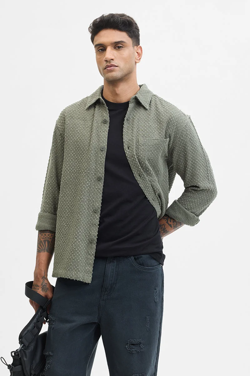 SNITCH Olive Textured Regular Fit Overshirt