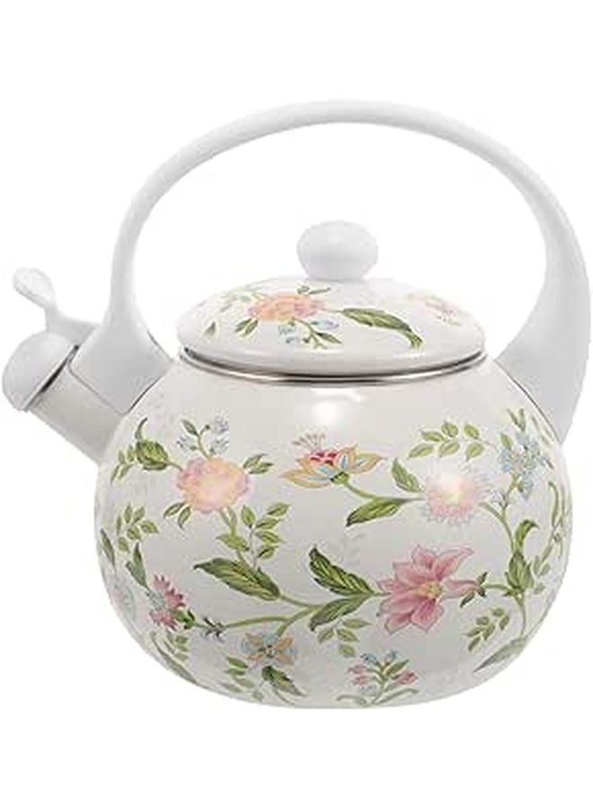 2.2 Liter Enamel Tea Kettle With Whistle Floral Design Stovetop Pot For Large Groups - Image 1