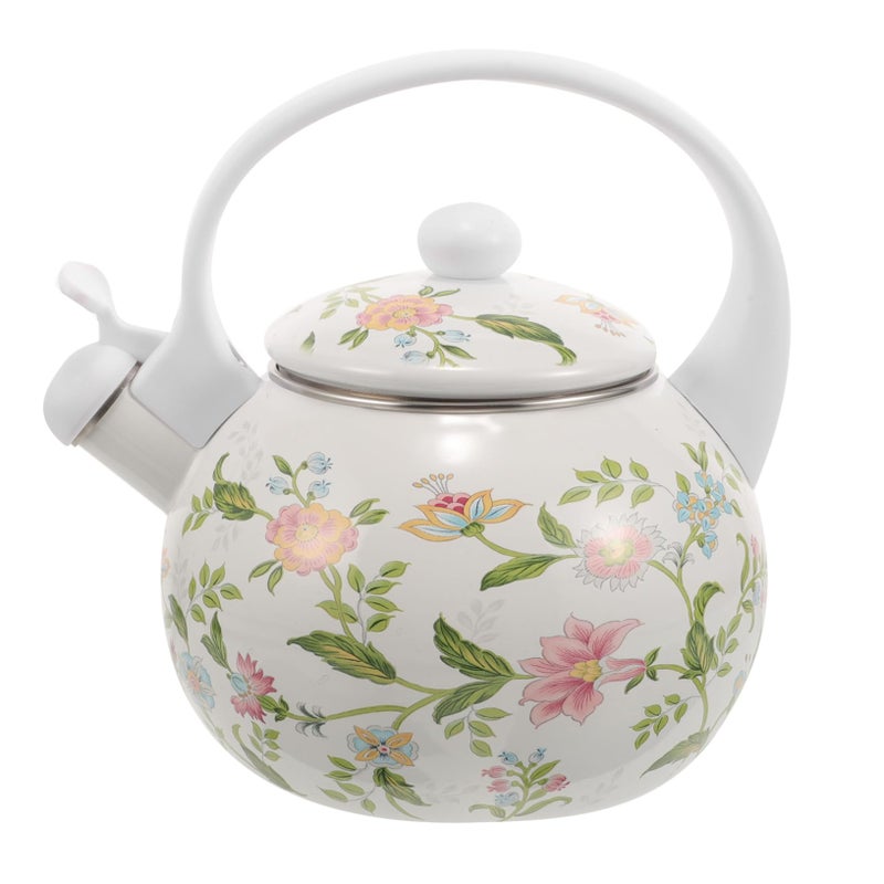 2.2 Liter Enamel Tea Kettle With Whistle Floral Design Stovetop Pot For Large Groups - Image 2