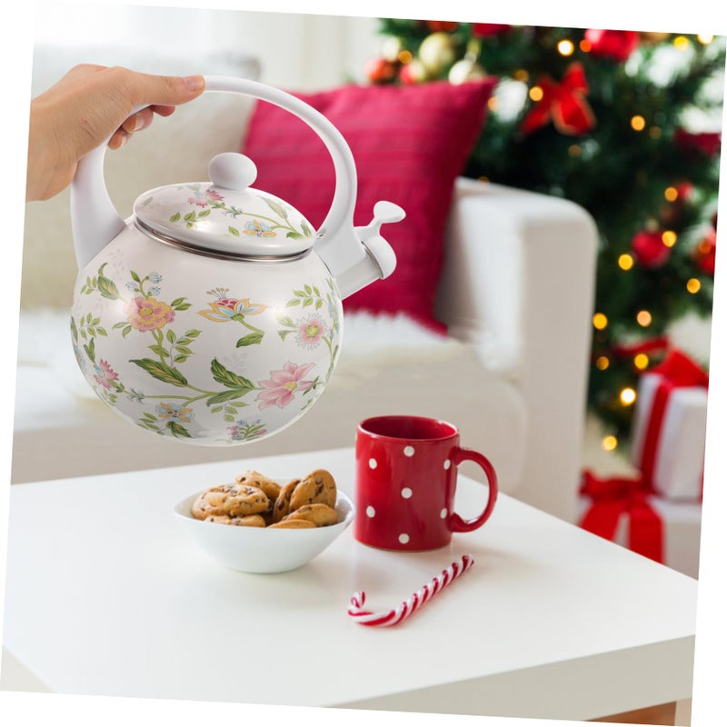 2.2 Liter Enamel Tea Kettle With Whistle Floral Design Stovetop Pot For Large Groups - Image 4