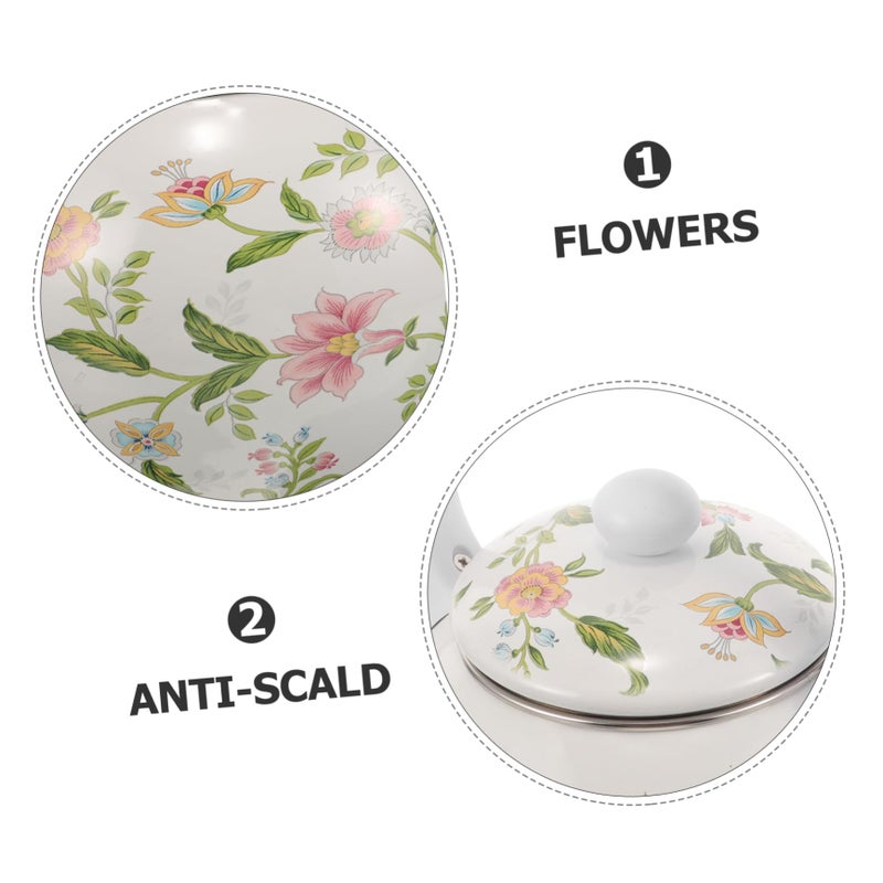 2.2 Liter Enamel Tea Kettle With Whistle Floral Design Stovetop Pot For Large Groups - Image 5