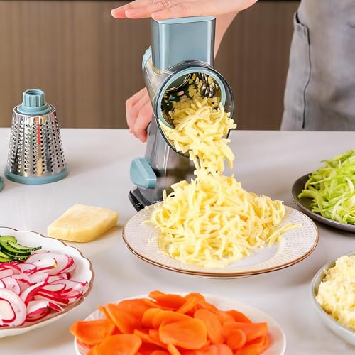 KalraMay Cheese GraterRotary Cheese Grater with Handle Multifunctional Rotary Cheese Shredder Effortlessly Grates Cheese Vegetables and Fruits Blue - Image 3