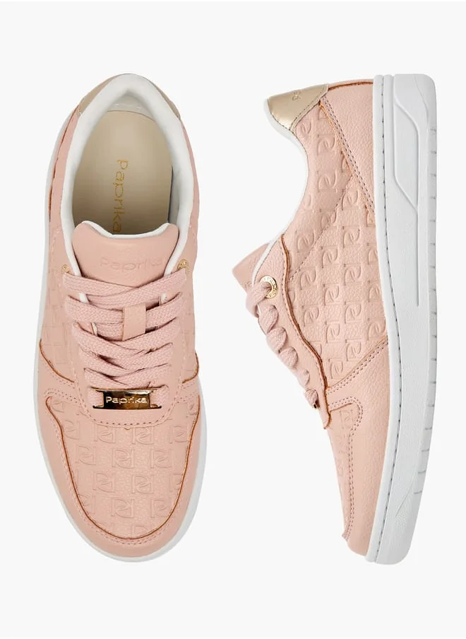 Paprika Women's Monogram Embossed Sneakers With Lace-Up Closure