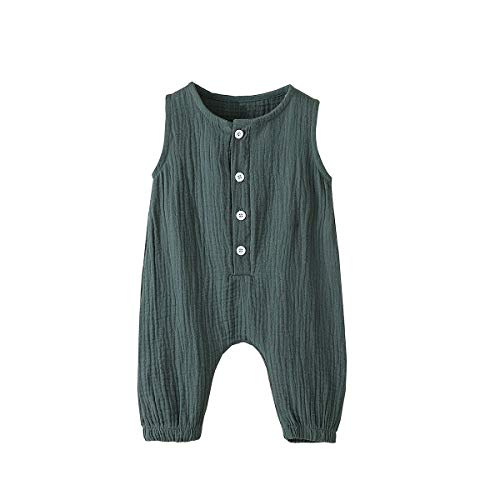 Arleysh Newborn Baby Girl Romper Jumpsuit Cotton Linen Sleeveless Ruffled Bodysuit Infant Summer Clothes Outfits (Green, 3-6 Months) - Image 1