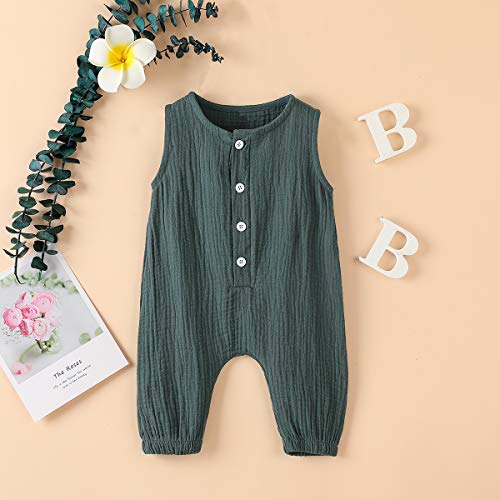 Arleysh Newborn Baby Girl Romper Jumpsuit Cotton Linen Sleeveless Ruffled Bodysuit Infant Summer Clothes Outfits (Green, 3-6 Months) - Image 2