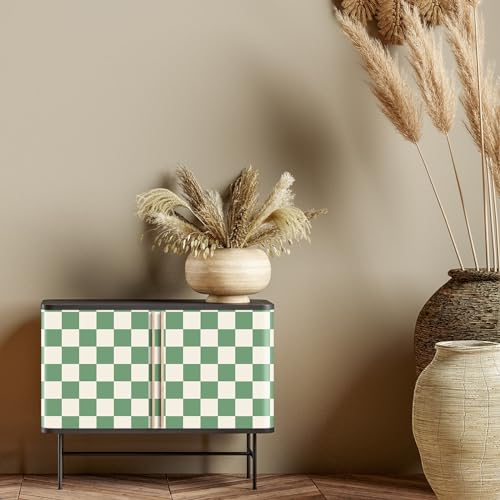Drydiet Retro Checkered Peel and Stick Wallpaper 70s Funky Checkered Contact Paper Geometric Waterproof Wallpaper Neutral Checkerboard Decor for Bathroom Cabinet(Green,9.8' X 15.75'') - Image 3