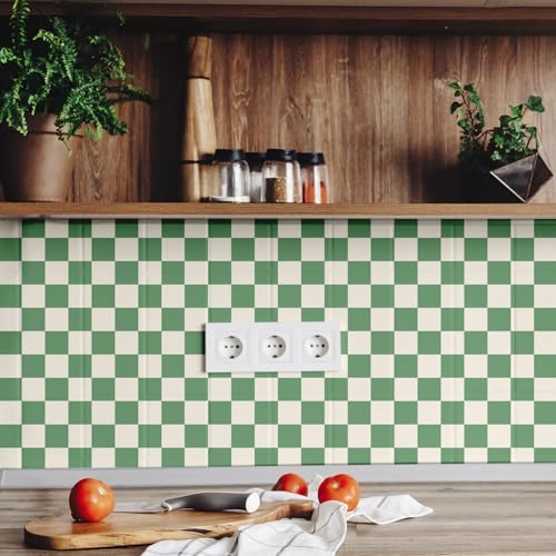 Drydiet Retro Checkered Peel and Stick Wallpaper 70s Funky Checkered Contact Paper Geometric Waterproof Wallpaper Neutral Checkerboard Decor for Bathroom Cabinet(Green,9.8' X 15.75'') - Image 4