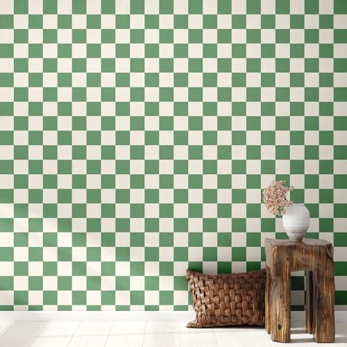 Drydiet Retro Checkered Peel and Stick Wallpaper 70s Funky Checkered Contact Paper Geometric Waterproof Wallpaper Neutral Checkerboard Decor for Bathroom Cabinet(Green,9.8' X 15.75'') - Image 5