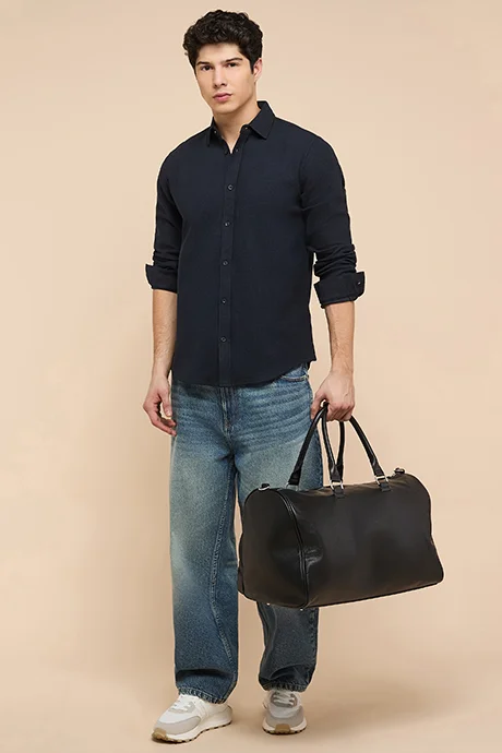 أر أند بي Textured Shirt with Classic Collar and Long Sleeves