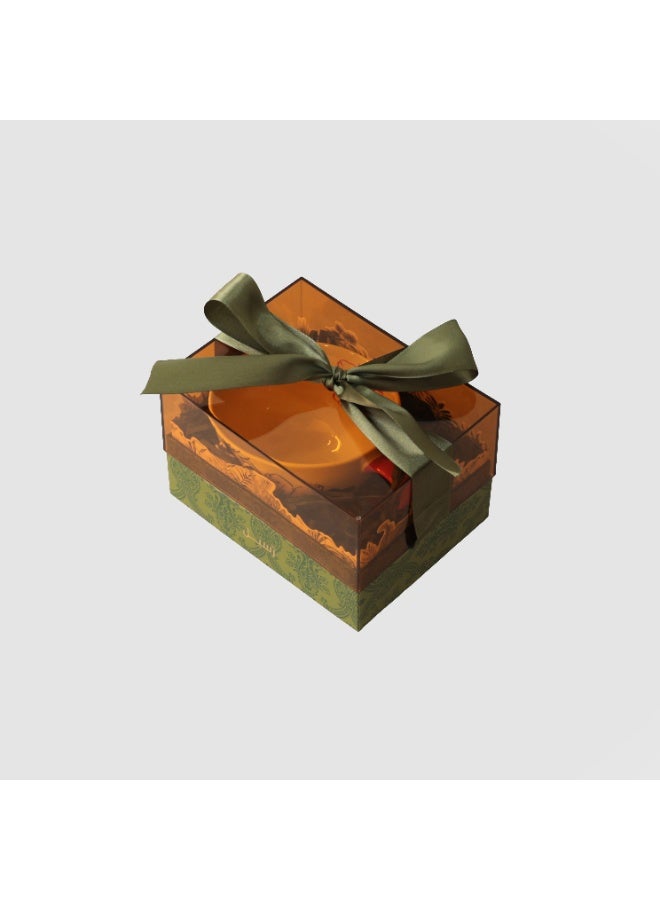 Raseel Decorative Floral Tea Cup with Gift Box, 330ml, Yellow and Red Handle, Ceramic - Image 1