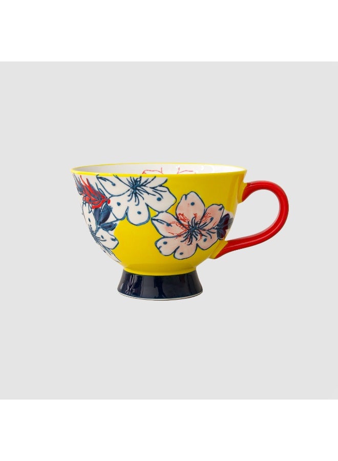 Raseel Decorative Floral Tea Cup with Gift Box, 330ml, Yellow and Red Handle, Ceramic - Image 3
