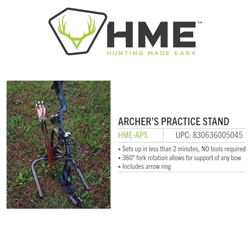 HME Lightweight Durable Portable 360-Degree Rotating Tool-Free Setup Archer's Practice Bow Stand with Arrow Ring Included - Image 4