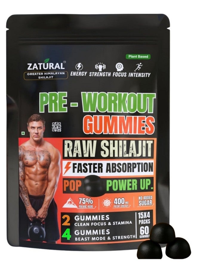 Zatural Zatural Pre-Workout Gummies with Raw Shilajit | 400mg Potent Himalayan Shilajit | 75% Fulvic Acid | Clean Energy, Focus & Strength | 60 Gummies  - Image 1