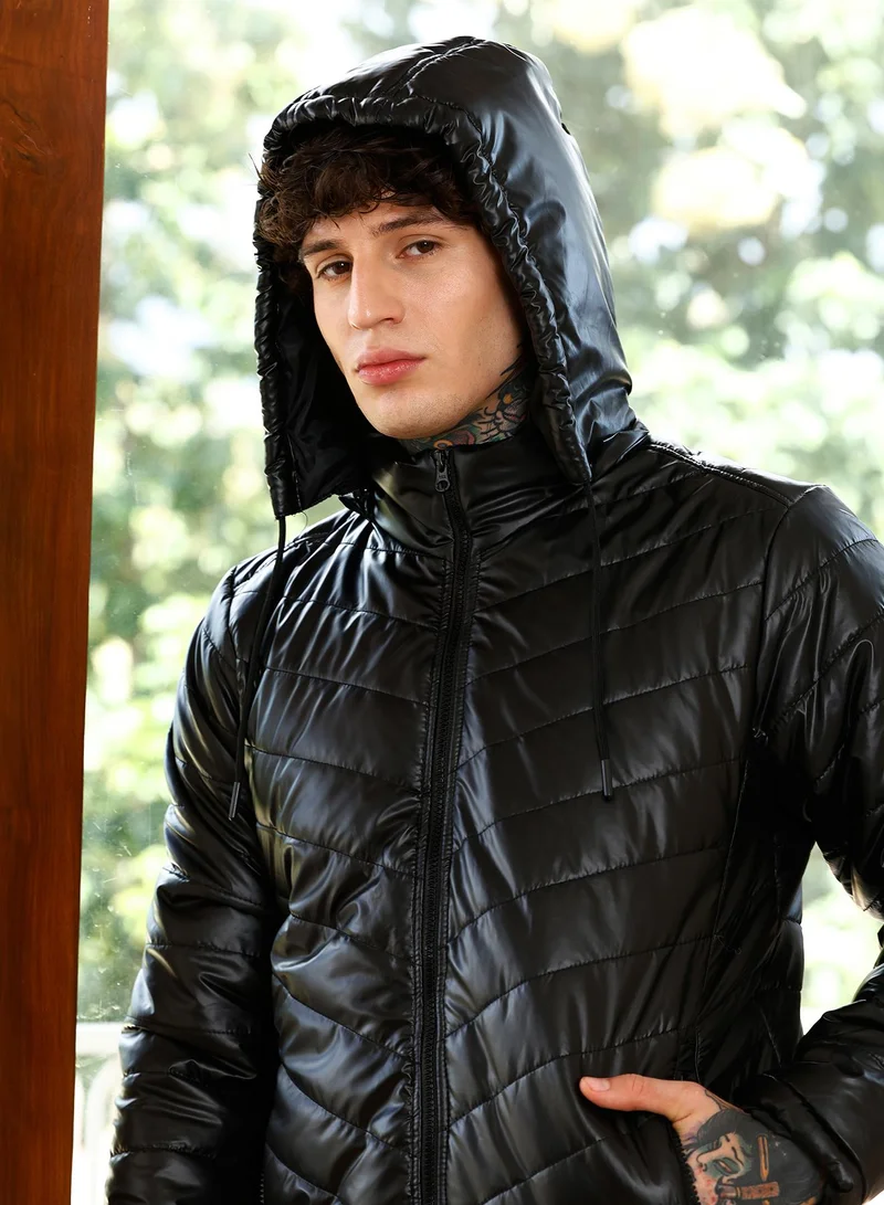 CAHOOT  Men's Onyx Black Patent-Quilt Puffer Jacket for Men | Best Price UAE