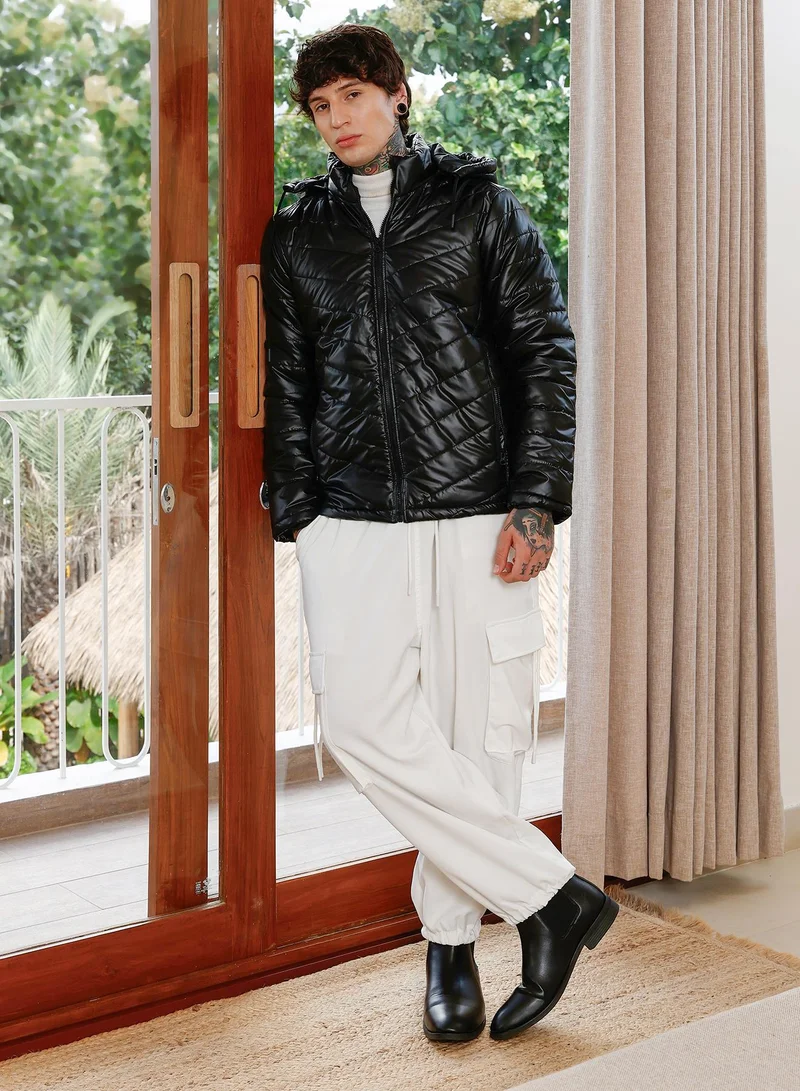CAHOOT  Men's Onyx Black Patent-Quilt Puffer Jacket for Men | Best Price UAE