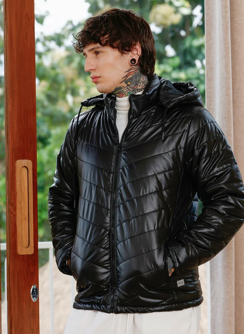 CAHOOT  Men's Onyx Black Patent-Quilt Puffer Jacket for Men | Best Price UAE