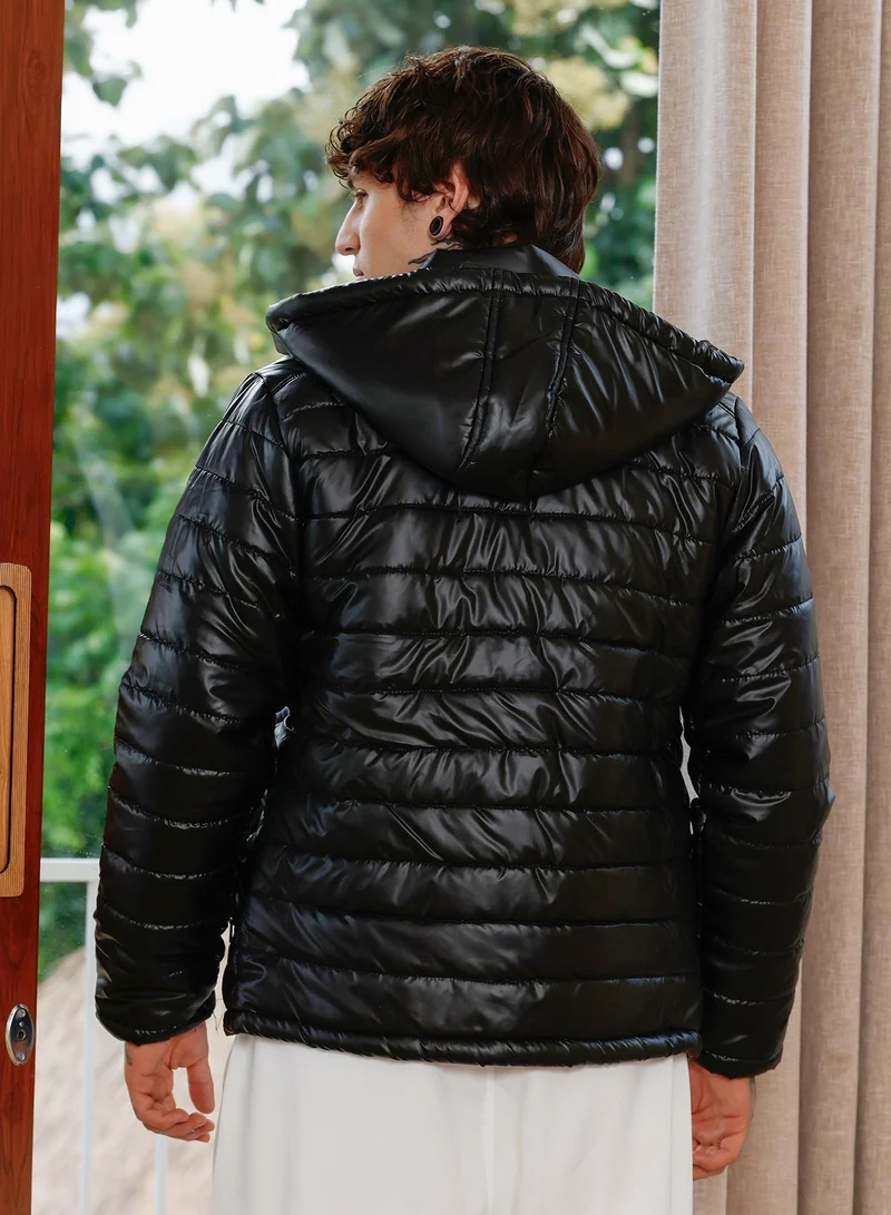 CAHOOT  Men's Onyx Black Patent-Quilt Puffer Jacket for Men | Best Price UAE