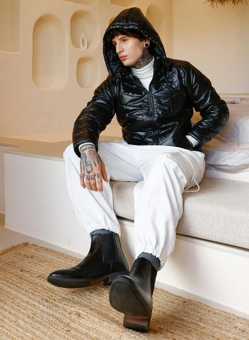 CAHOOT  Men's Onyx Black Patent-Quilt Puffer Jacket for Men | Best Price UAE