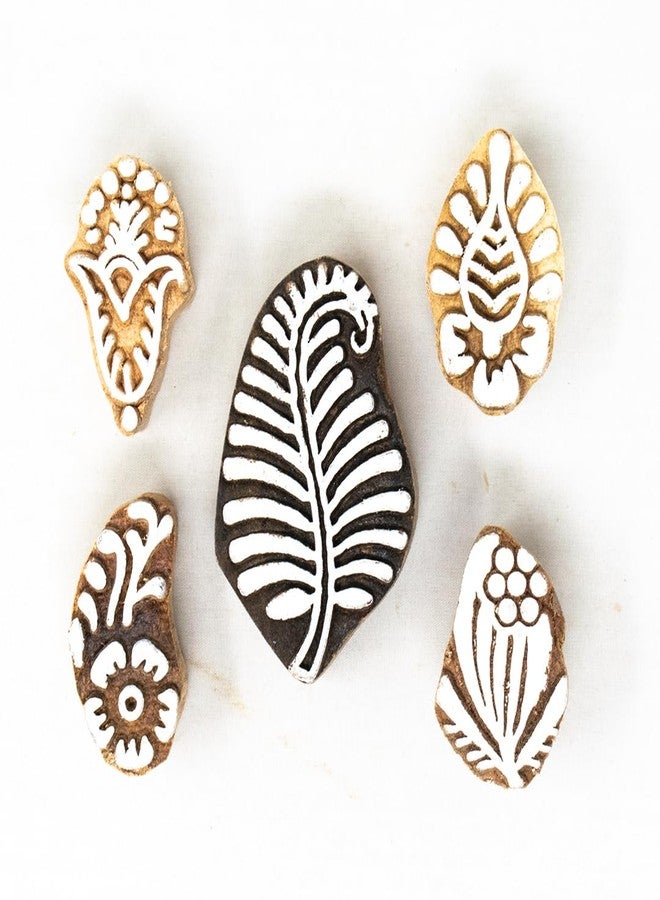 TWOGRAMS Wooden Stamp Block, Printing Stamp Design Set | Block for Printing Saree Border | Dresses, Craft Card Making, Scrapbook, Clay Pottery | Set of 5 | TwoGrams - Image 1