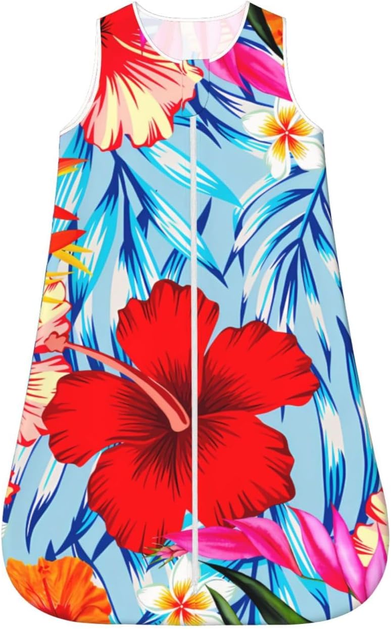 Blue Tropical Hibiscus Flowers Baby Wearable Blanket Infant Boys Girls Sleeping Bags for Newborn Large - Image 1