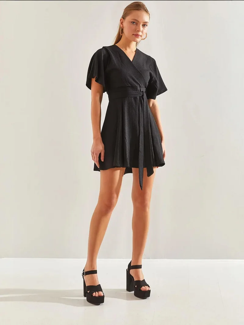 Others - invalid brand LUCCI Textured V-Neck Mini Dress with Bow