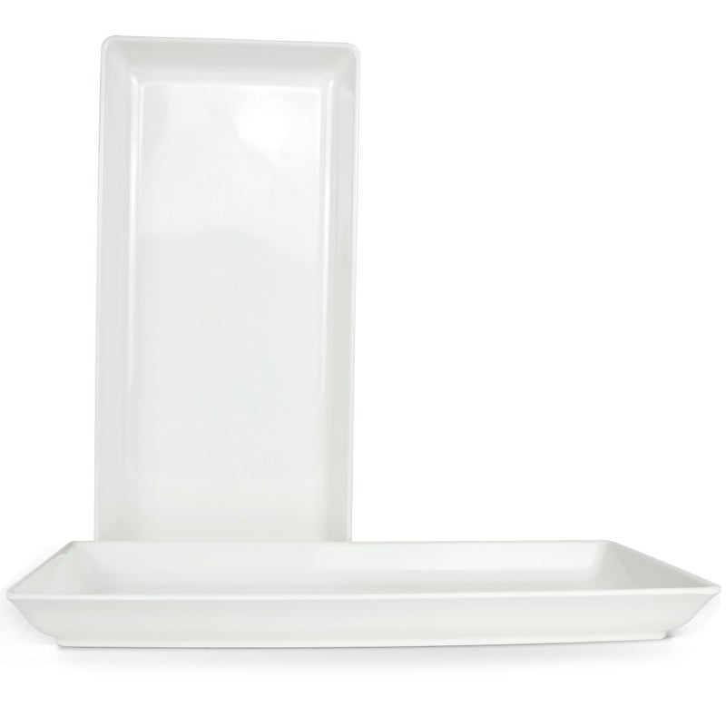 ECOIOU Long Melemine Serving Tray, 17.3x8x1.5 in Serving Platters and Trays for Appetizer, Charcuterie, Bread, Fruit, Dessert, Set of 2, White - Image 1