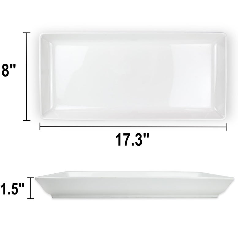 ECOIOU Long Melemine Serving Tray, 17.3x8x1.5 in Serving Platters and Trays for Appetizer, Charcuterie, Bread, Fruit, Dessert, Set of 2, White - Image 2