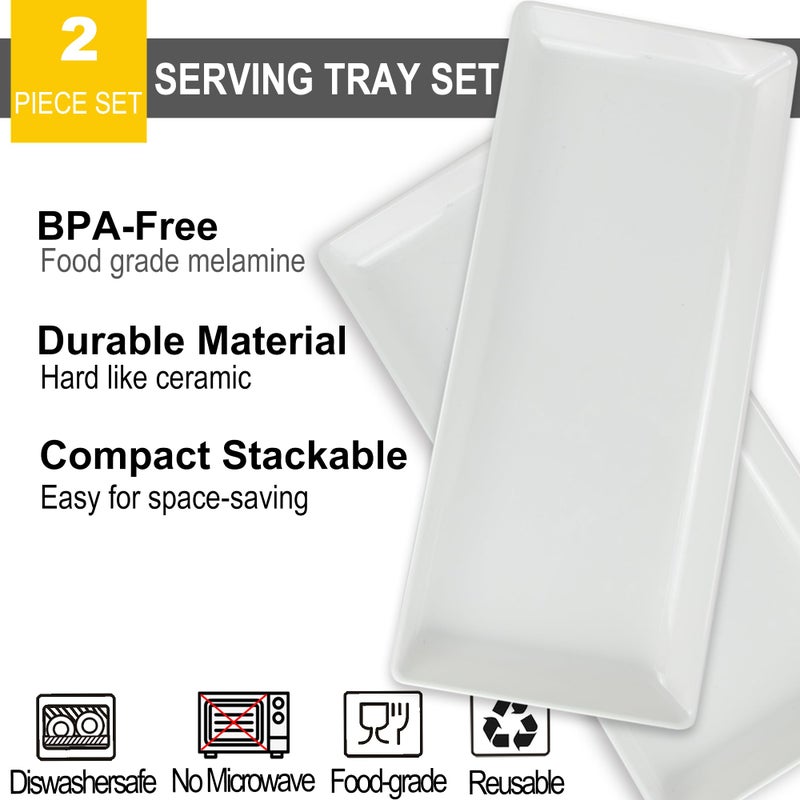ECOIOU Long Melemine Serving Tray, 17.3x8x1.5 in Serving Platters and Trays for Appetizer, Charcuterie, Bread, Fruit, Dessert, Set of 2, White - Image 4